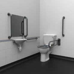 Nymas NymaPRO Close Coupled Doc M Toilet Pack With Stainless Steel Grab Rails - Dark Grey
