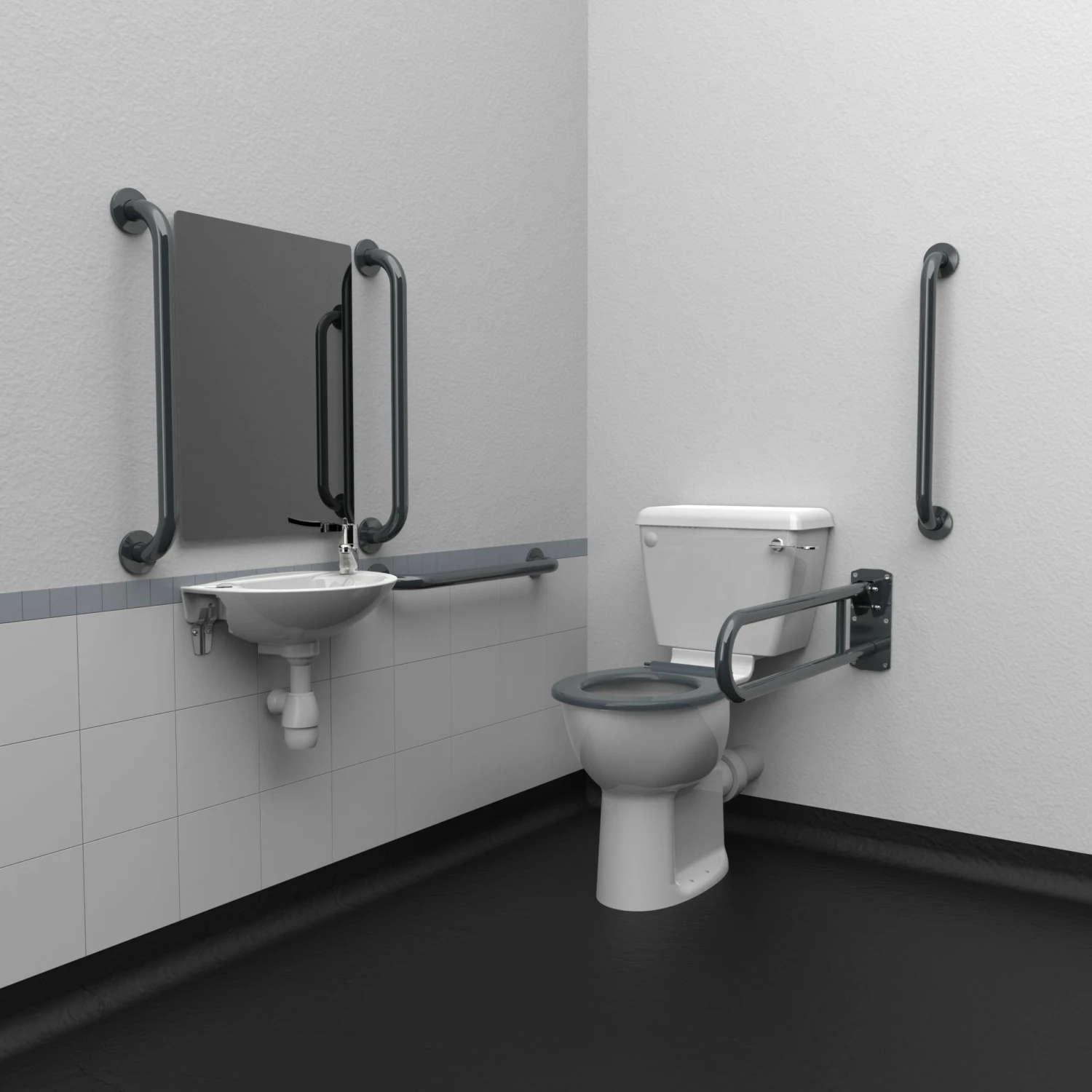Nymas NymaPRO Close Coupled Doc M Toilet Pack With Stainless Steel Grab Rails - Dark Grey 3 Nymas NymaPRO Close Coupled Doc M Toilet Pack With Stainless Steel Grab Rails - Dark Grey
