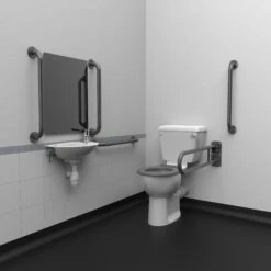 Nymas NymaPRO Close Coupled Doc M Toilet Pack With Stainless Steel Grab Rails - Grey
