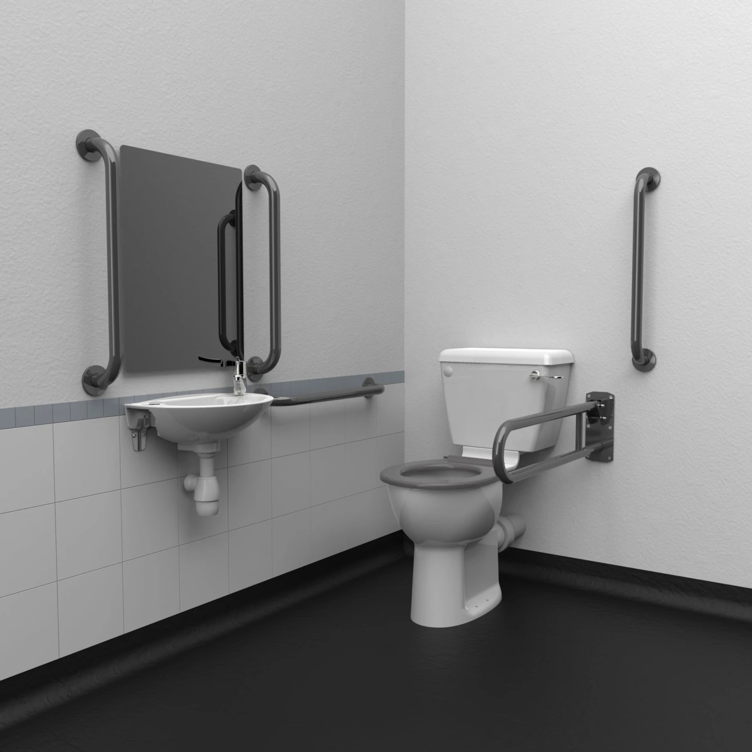 Nymas NymaPRO Close Coupled Doc M Toilet Pack With Stainless Steel Grab Rails - Grey 3 Nymas NymaPRO Close Coupled Doc M Toilet Pack With Stainless Steel Grab Rails - Grey