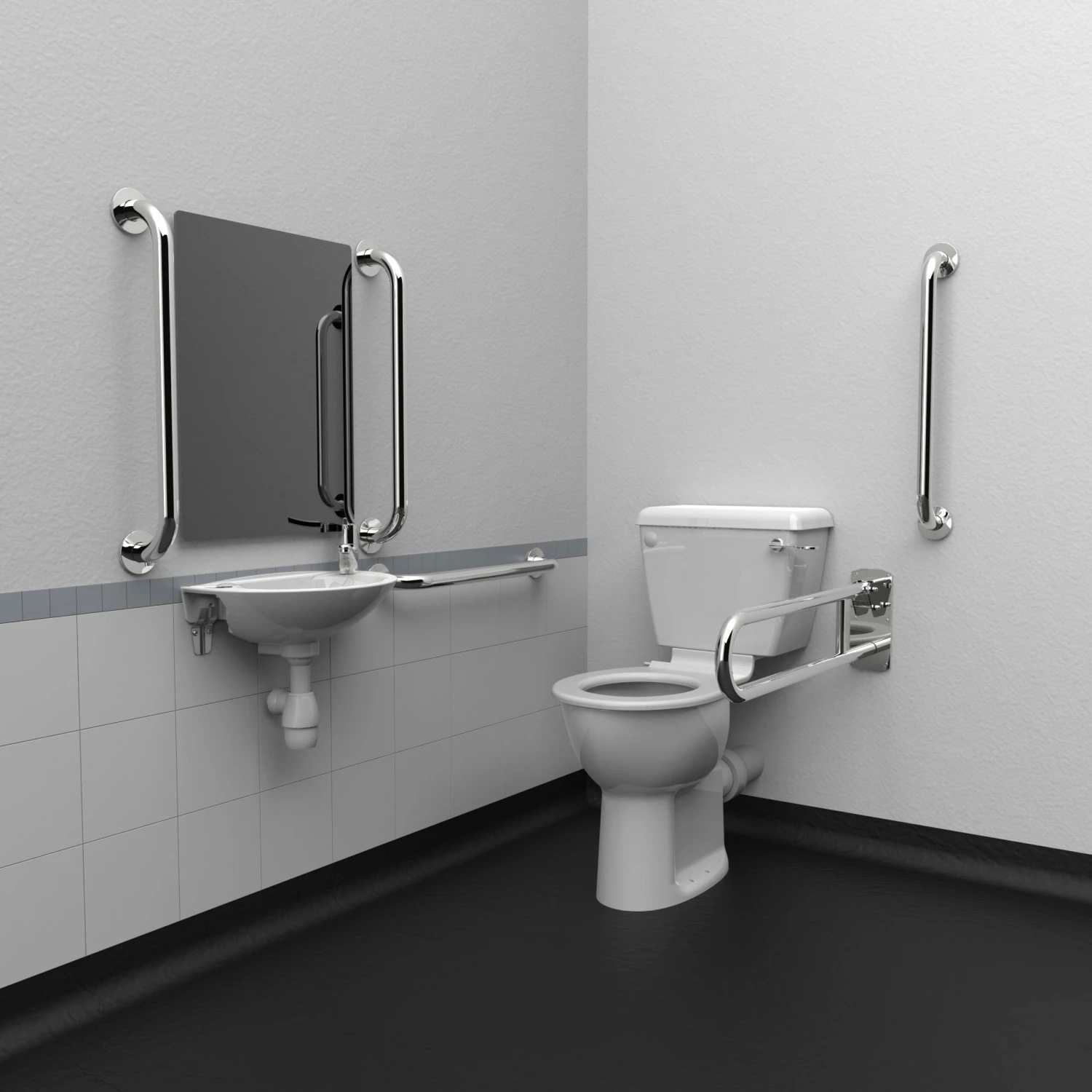 Nymas NymaPRO Close Coupled Doc M Toilet Pack With Stainless Steel Grab Rails - Polished 3 Nymas NymaPRO Close Coupled Doc M Toilet Pack With Stainless Steel Grab Rails - Polished