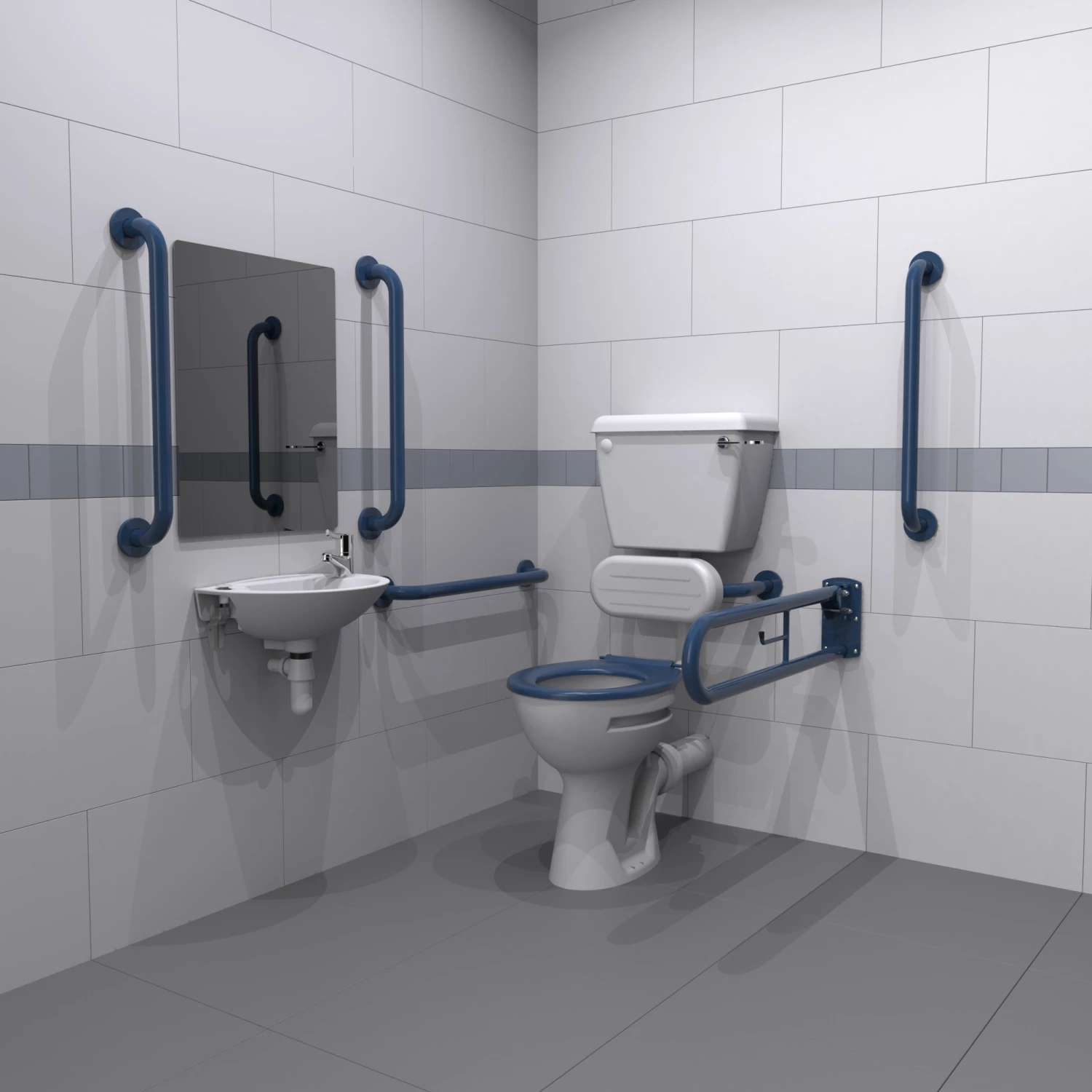 Nymas NymaPRO Low Level Doc M Toilet Pack With Steel Grab Rails And TMV3 Valve - Dark Blue 4 Nymas NymaPRO Low Level Doc M Toilet Pack With Steel Grab Rails And TMV3 Valve - Dark Blue - Image 2