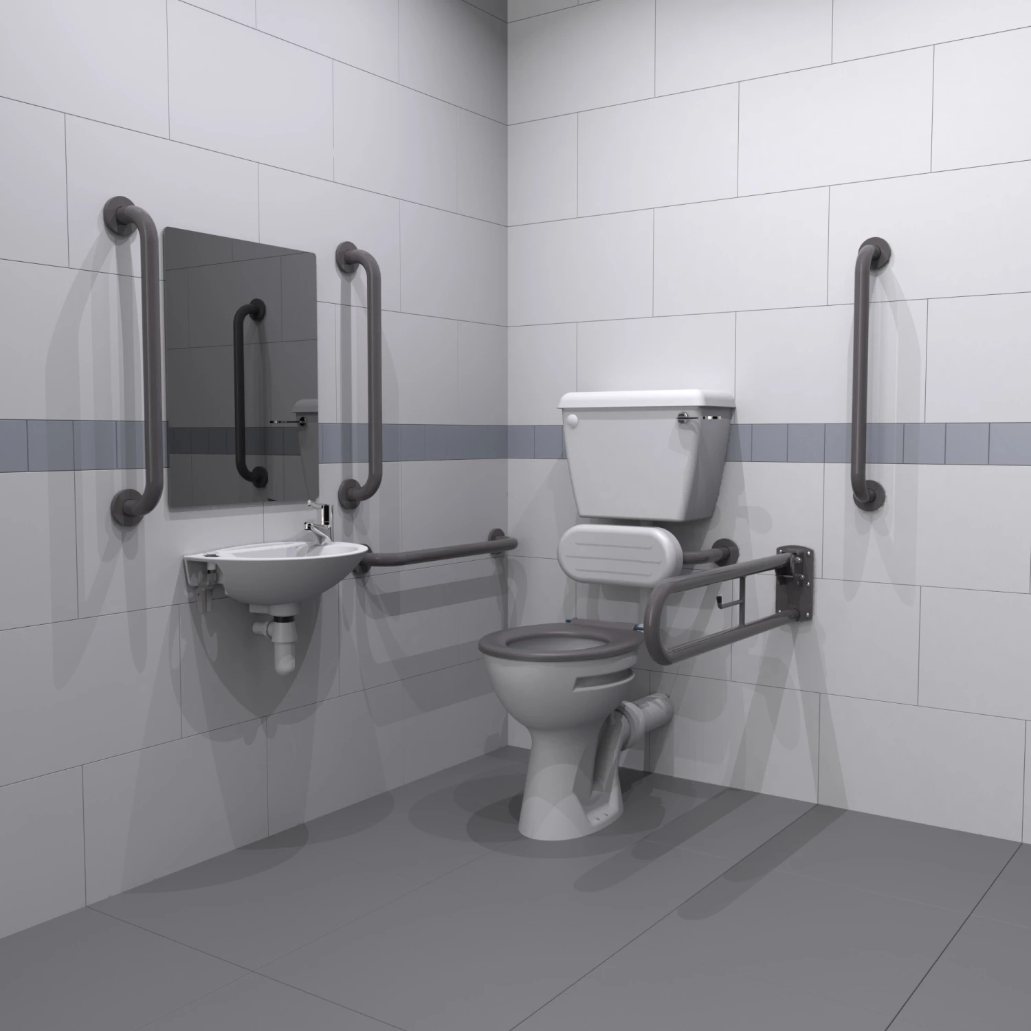 Nymas NymaPRO Low Level Doc M Toilet Pack With Steel Grab Rails And TMV3 Valve - Grey 4 Nymas NymaPRO Low Level Doc M Toilet Pack With Steel Grab Rails And TMV3 Valve - Grey - Image 2