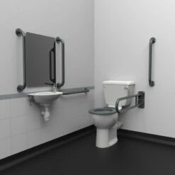 Nymas NymaPRO Close Coupled Doc M Toilet Pack With Stainless Steel Grab Rails With TMV3 Valve - Dark Grey