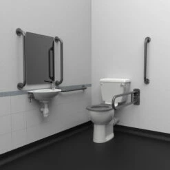 Nymas NymaPRO Close Coupled Doc M Toilet Pack With Stainless Steel Grab Rails With TMV3 Valve - Grey