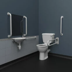 Nymas NymaPRO Close Coupled Doc M Toilet Pack With Stainless Steel Grab Rails With TMV3 Valve - White