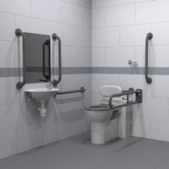 Nymas NymaPRO Back To Wall Doc M Toilet Pack With Exposed Fixings - Grey Grab Rails