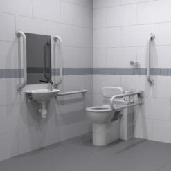 Nymas NymaPRO Back To Wall Doc M Toilet Pack With Exposed Fixings - White Grab Rails