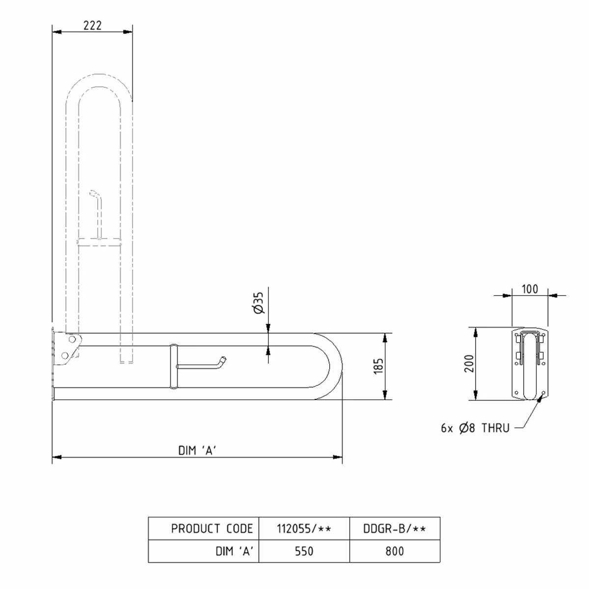 Nymas NymaPRO Trombone Lift And Lock Grab Rail 800mm Length - White 3 Nymas NymaPRO Trombone Lift And Lock Grab Rail 800mm Length - White
