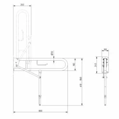 Nymas NymaPRO Lift And Lock Hinged Grab Rail With Toilet Roll Holder And Leg 800mm Length - Dark Blue