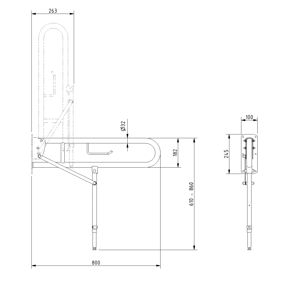 Nymas NymaPRO Lift And Lock Hinged Grab Rail With Toilet Roll Holder And Leg 800mm Length - Dark Blue 3 Nymas NymaPRO Lift And Lock Hinged Grab Rail With Toilet Roll Holder And Leg 800mm Length - Dark Blue