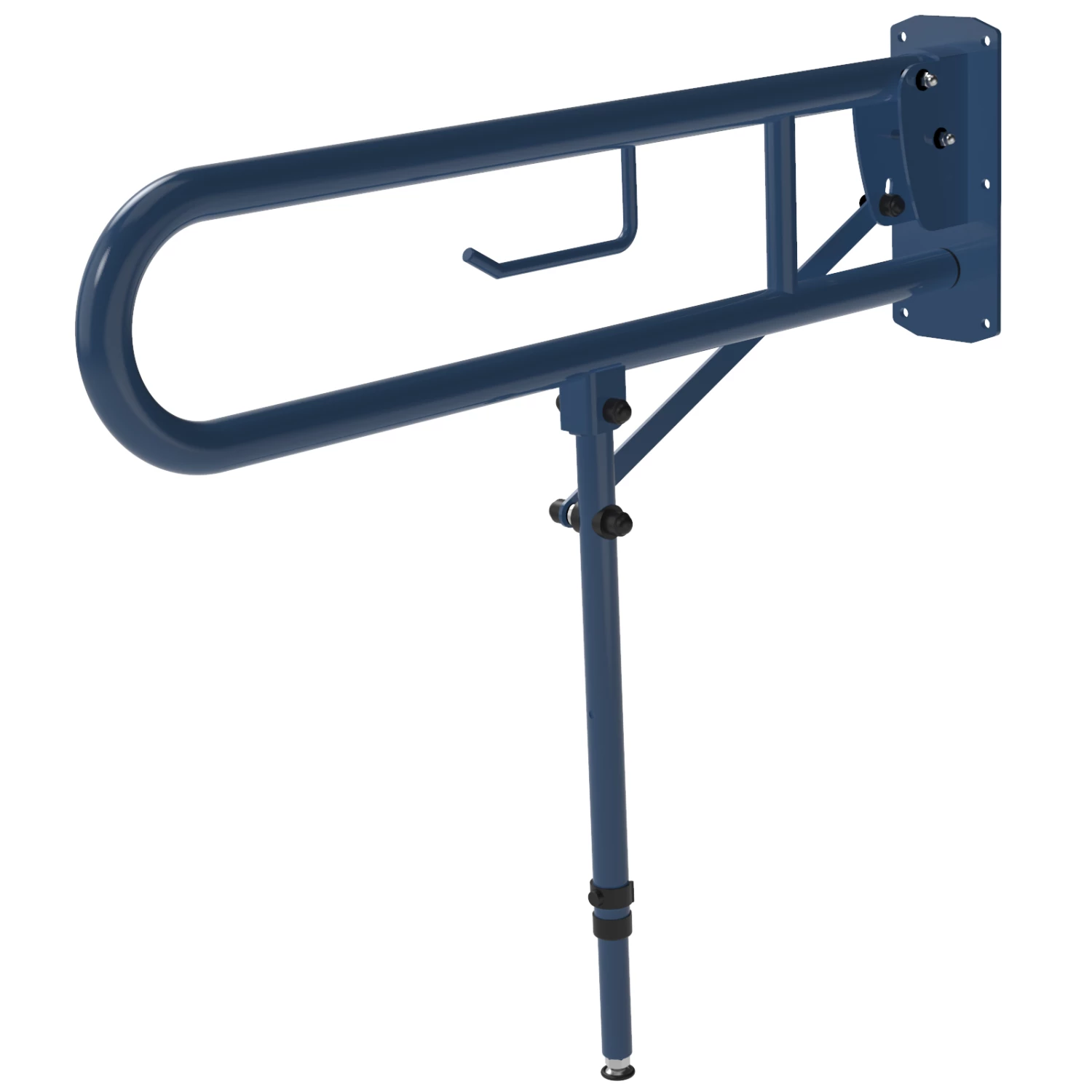 Nymas NymaPRO Lift And Lock Hinged Grab Rail With Toilet Roll Holder And Leg 800mm Length - Dark Blue 4 Nymas NymaPRO Lift And Lock Hinged Grab Rail With Toilet Roll Holder And Leg 800mm Length - Dark Blue - Image 2