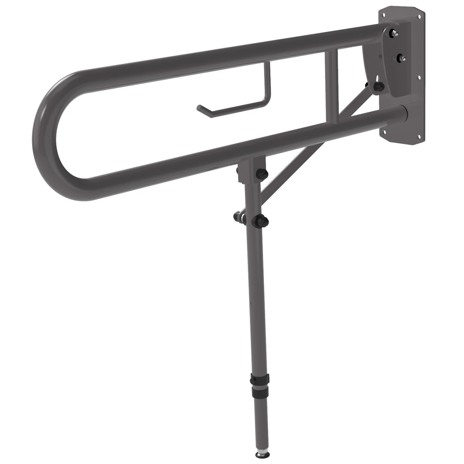 Nymas NymaPRO Lift And Lock Hinged Grab Rail With Toilet Roll Holder And Leg 800mm Length - Grey 4 Nymas NymaPRO Lift And Lock Hinged Grab Rail With Toilet Roll Holder And Leg 800mm Length - Grey - Image 2