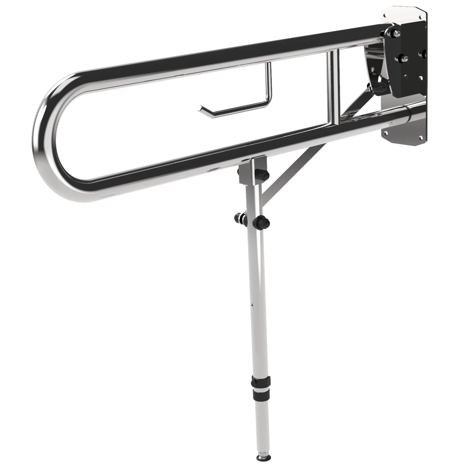 Nymas NymaPRO Lift And Lock Hinged Grab Rail With Toilet Roll Holder And Leg 800mm Length - Polished 4 Nymas NymaPRO Lift And Lock Hinged Grab Rail With Toilet Roll Holder And Leg 800mm Length - Polished - Image 2