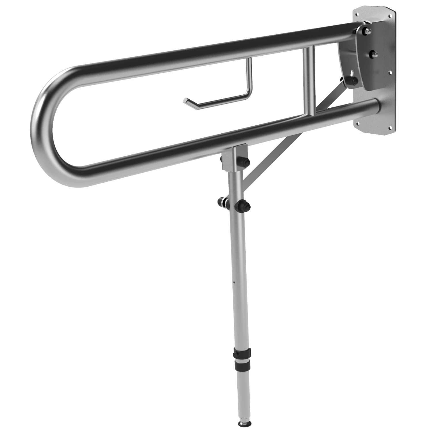 Nymas NymaPRO Lift And Lock Hinged Grab Rail With Toilet Roll Holder And Leg 800mm Length - Satin 4 Nymas NymaPRO Lift And Lock Hinged Grab Rail With Toilet Roll Holder And Leg 800mm Length - Satin - Image 2