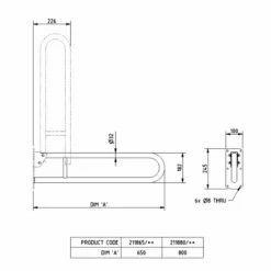 Nymas NymaPRO Stainless Steel Lift And Lock Hinged Grab Rail 650mm Length - Satin