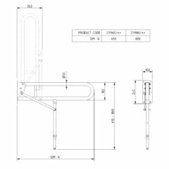 Nymas NymaPRO Lift And Lock Hinged Grab Rail With Leg 800mm Length - Polished