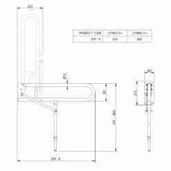 Nymas NymaPRO Lift And Lock Hinged Grab Rail With Leg 800mm Length - Dark Blue