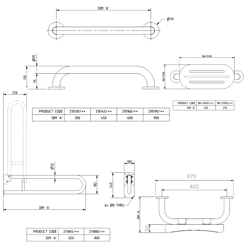 Nymas NymaPRO Concealed Fixing Grab Rails With Back Rest For Doc M Toilet Pack - Dark Blue Rails 3 Nymas NymaPRO Concealed Fixing Grab Rails With Back Rest For Doc M Toilet Pack - Dark Blue Rails