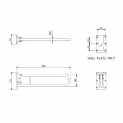Nymas NymaPRO Stainless Steel Removable Hinged Grab Rail 800mm Length - Satin