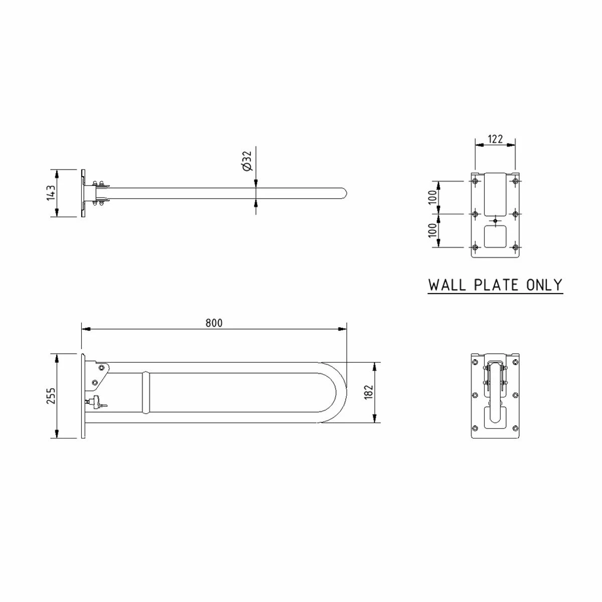 Nymas NymaPRO Stainless Steel Removable Hinged Grab Rail 800mm Length - Satin 3 Nymas NymaPRO Stainless Steel Removable Hinged Grab Rail 800mm Length - Satin