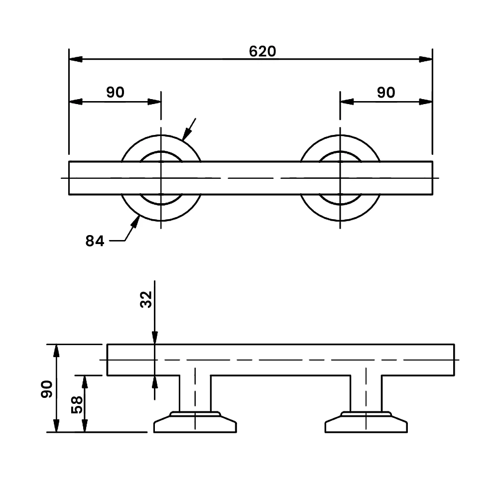 Nymas NymaPRO Contemporary Nylon Flanged Straight Grab Rail 620mm Length - Polished 4 Nymas NymaPRO Contemporary Nylon Flanged Straight Grab Rail 620mm Length - Polished - Image 2