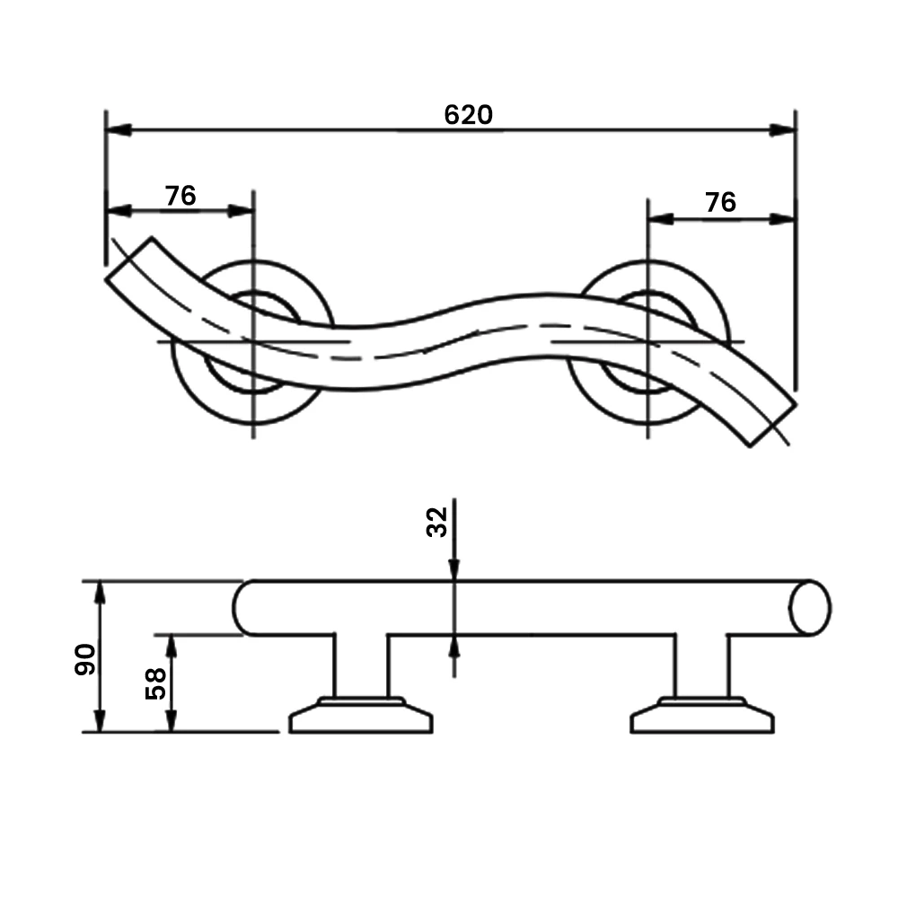 Nymas NymaPRO Contemporary Nylon Flanged Curved Grab Rail 620mm Length - Polished 3 Nymas NymaPRO Contemporary Nylon Flanged Curved Grab Rail 620mm Length - Polished