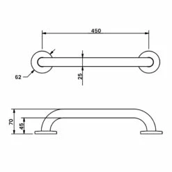 Nymas NymaPRO Stainless Steel Grab Rail 25mm Diameter 450mm Length - Polished