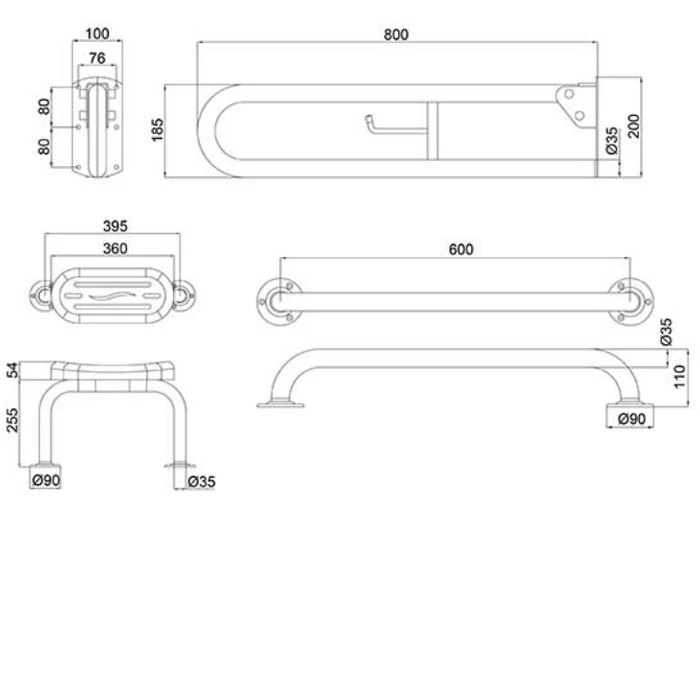 Nymas NymaPRO Exposed Fixing Grab Rails With Back Rest For Doc M Toilet Pack - Grey 4 Nymas NymaPRO Exposed Fixing Grab Rails With Back Rest For Doc M Toilet Pack - Grey - Image 2