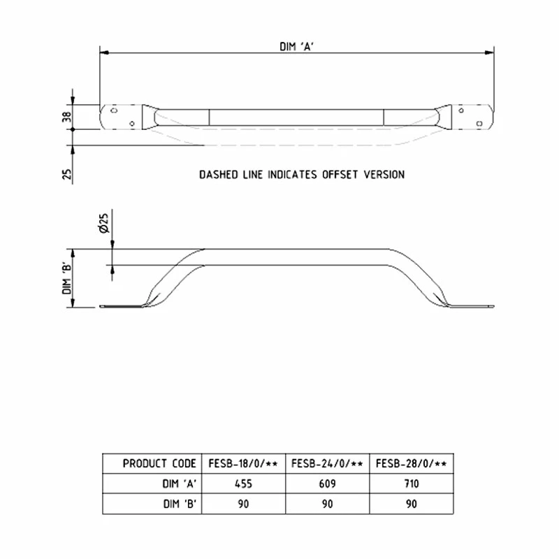 Nymas NymaPRO Off-Set Flat End Steel Grab Rail 455mm Length - Brown 4 Nymas NymaPRO Off-Set Flat End Steel Grab Rail 455mm Length - Brown - Image 2