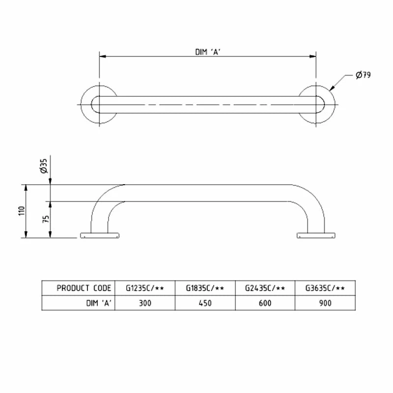Nymas NymaPRO Round Flange Steel Grab Rail 450mm Length - White 3 Nymas NymaPRO Round Flange Steel Grab Rail 450mm Length - White