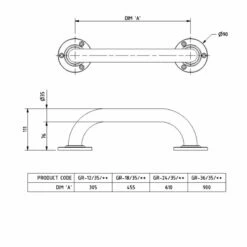 Nymas NymaPRO Round Flange Robust Steel Grab Rail 35mm Diameter 610mm Length - White