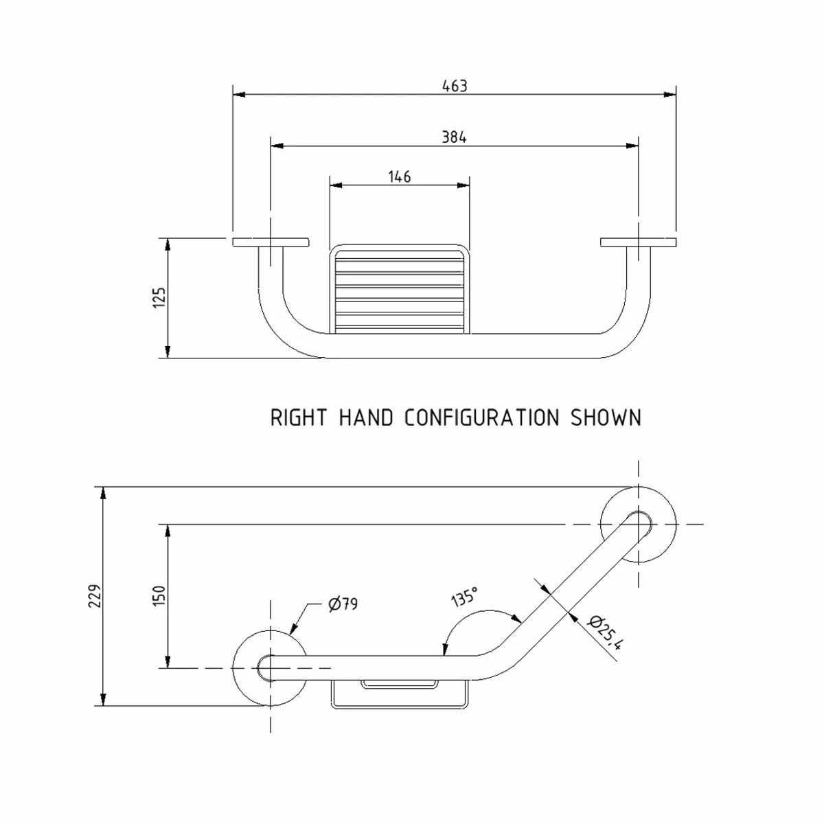 Nymas NymaSTYLE 135 Degree Cranked Stainless Steel Grab Rail With Soap Basket - Polished 4 Nymas NymaSTYLE 135 Degree Cranked Stainless Steel Grab Rail With Soap Basket - Polished - Image 2