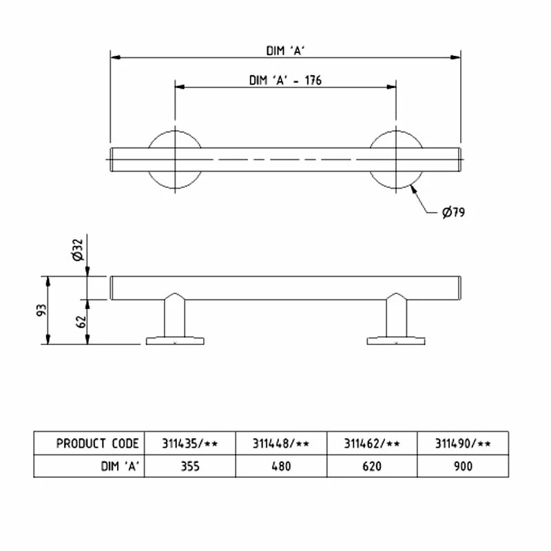 Nymas NymaSTYLE Straight Grab Rail With Concealed Fixings 480mm Length - Polished 3 Nymas NymaSTYLE Straight Grab Rail With Concealed Fixings 480mm Length - Polished