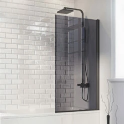 Orbit A6 Square Hinged Bath Screen 1400mm X 800mm - 6mm Smoked Black Glass