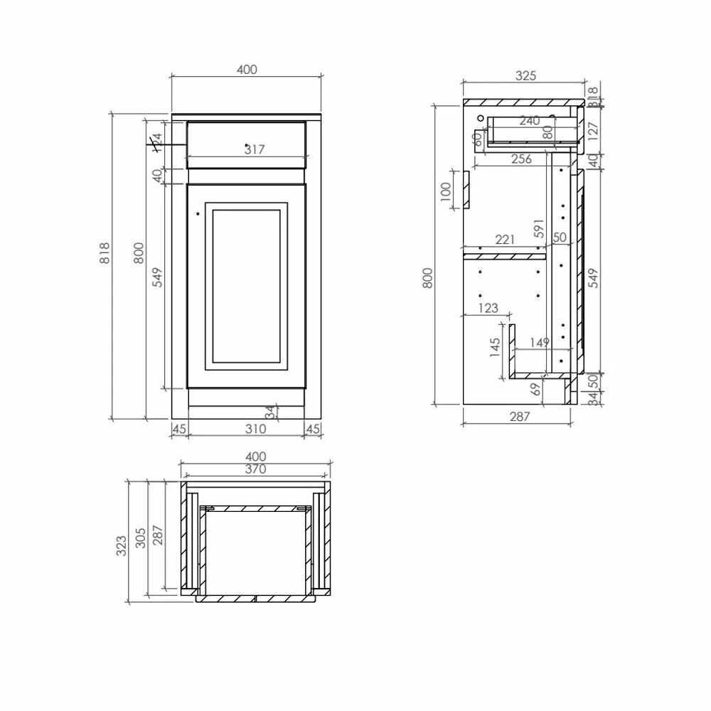 Orbit Classica Traditional Side Cabinet 400mm Wide 1-Drawer And 1-Door - Charcoal Grey 4 Orbit Classica Traditional Side Cabinet 400mm Wide 1-Drawer And 1-Door - Charcoal Grey - Image 2