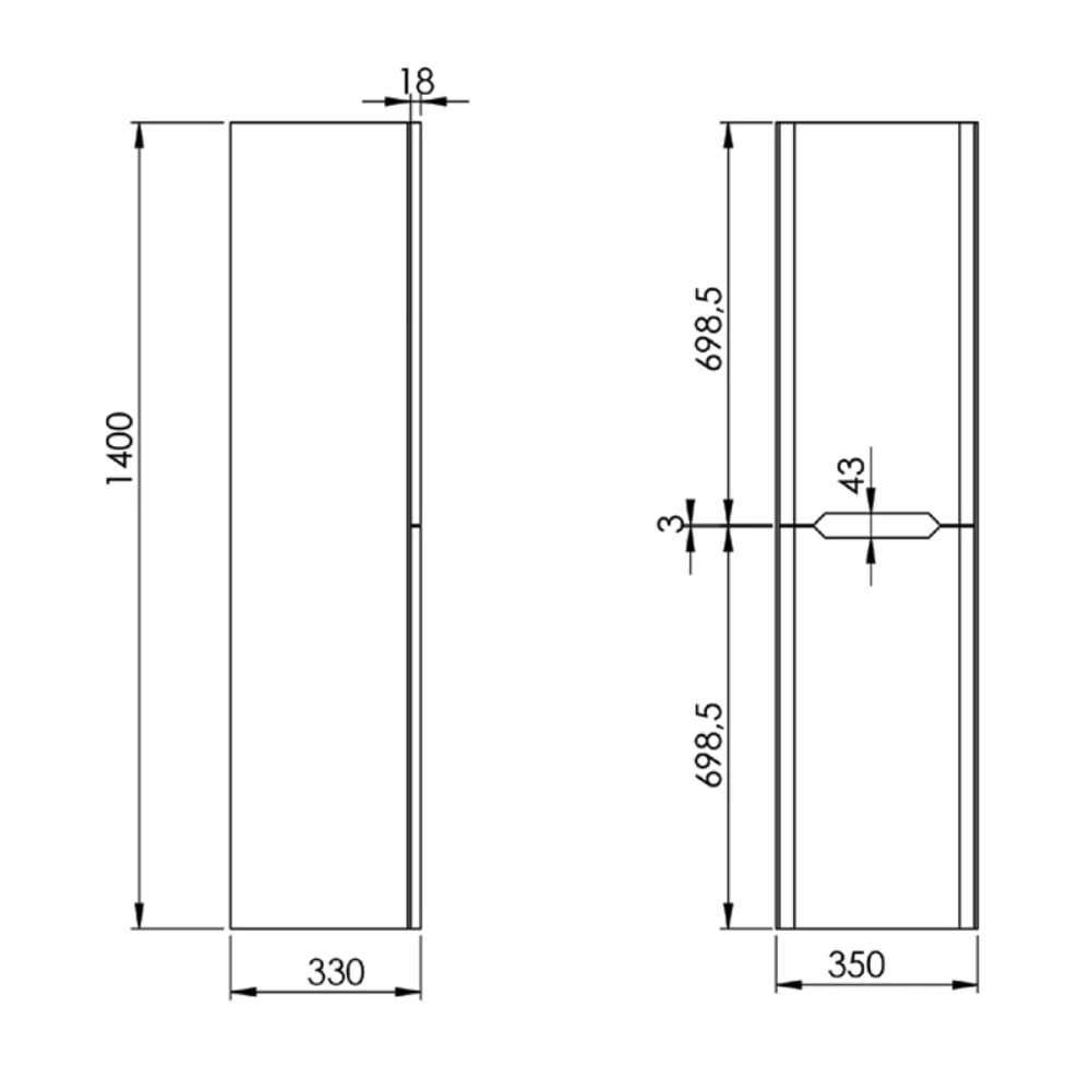 Orbit Ella Wall Hung 2-Door Tall Unit 350mm Wide - Matt Anthracite 3 Orbit Ella Wall Hung 2-Door Tall Unit 350mm Wide - Matt Anthracite
