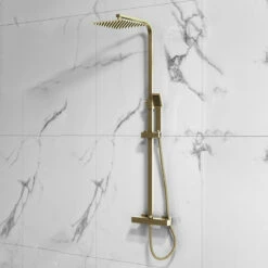 Orbit Elliot Square Shower Riser Kit With Single Function Handset And Fixed Head - Brushed Brass