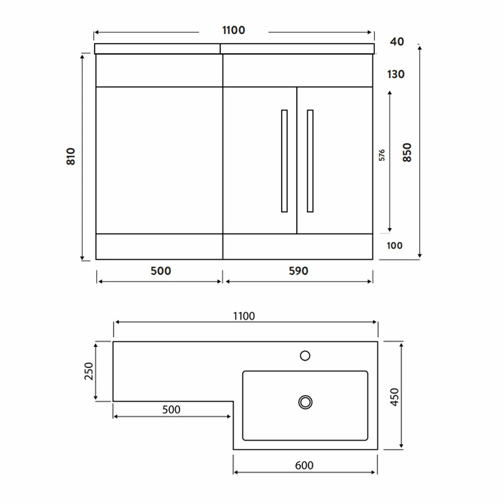Orbit Life RH Combination Unit With Sculptured Basin 1100mm Wide - Graphite Grey 6 Orbit Life RH Combination Unit With Sculptured Basin 1100mm Wide - Graphite Grey - Image 4