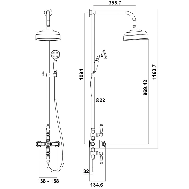 Orbit Traditional Thermostatic Exposed Mixer Shower With Adjustable Riser Rail And Fixed Head + Handset - Chrome 3 Orbit Traditional Thermostatic Exposed Mixer Shower With Adjustable Riser Rail And Fixed Head + Handset - Chrome