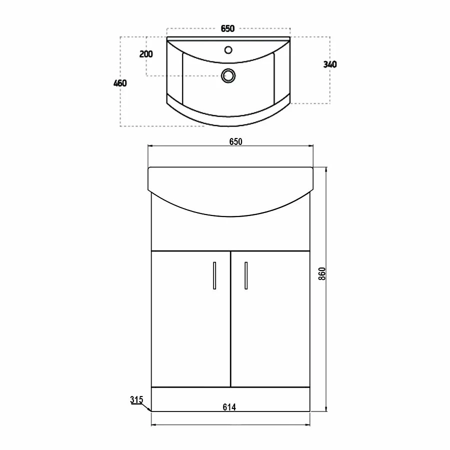 Orbit Verona Floor Standing 2-Door Vanity Unit With Basin 650mm Wide - Gloss Anthracite 3 Orbit Verona Floor Standing 2-Door Vanity Unit With Basin 650mm Wide - Gloss Anthracite