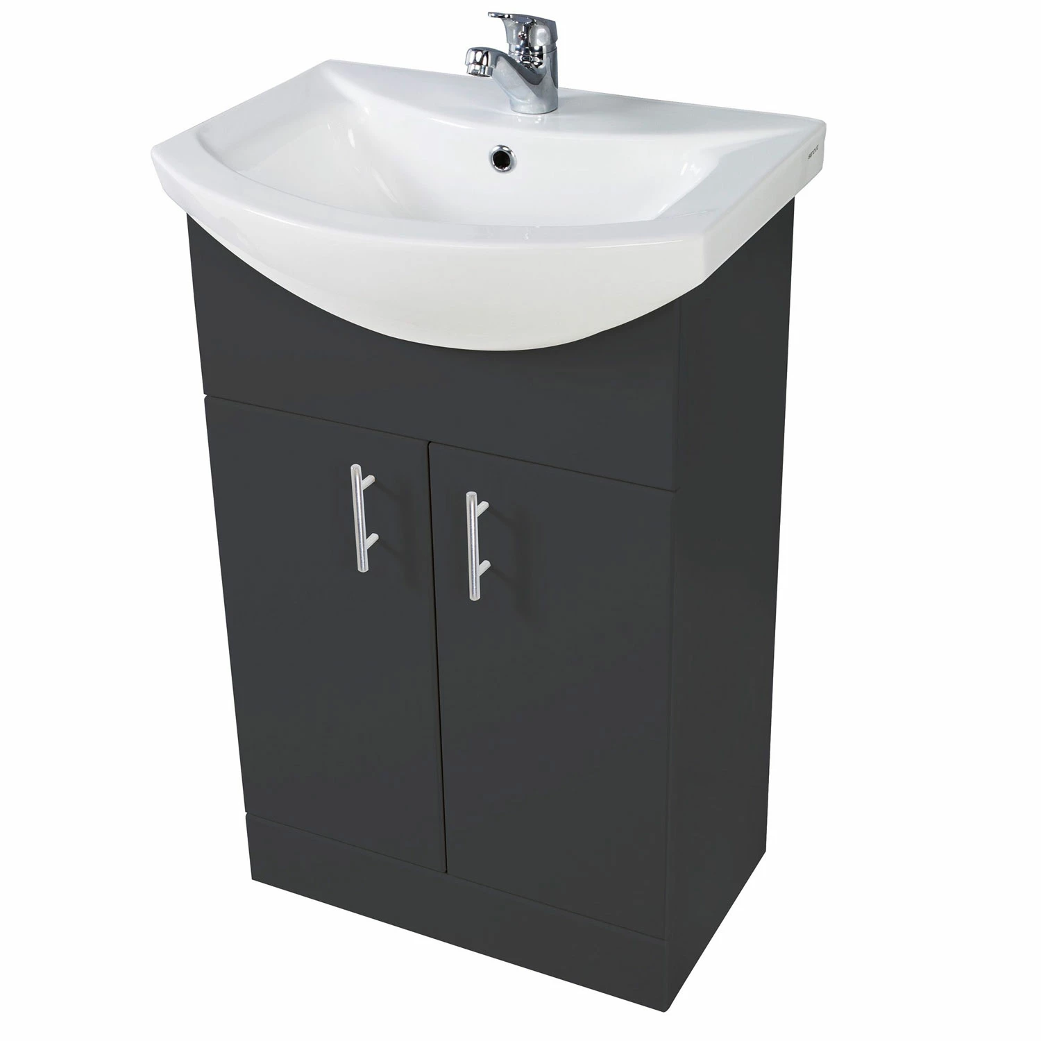 Orbit Verona Floor Standing 2-Door Vanity Unit With Basin 650mm Wide - Gloss Anthracite 4 Orbit Verona Floor Standing 2-Door Vanity Unit With Basin 650mm Wide - Gloss Anthracite - Image 2