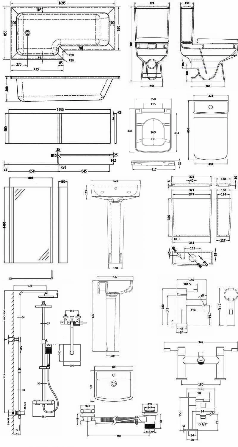 Bliss Modern Complete Bathroom Suite With L-Shaped Bath 1700mm - Right Handed 11 Bliss Modern Complete Bathroom Suite With L-Shaped Bath 1700mm - Right Handed - Image 9