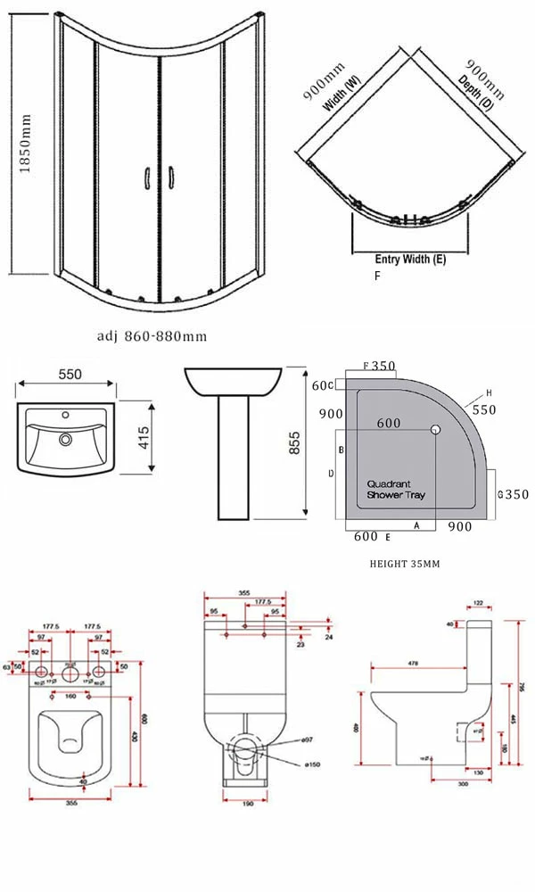 Pure Bathroom En-Suite With Quadrant Shower Enclosure - 900mm X 900mm 7 Pure Bathroom En-Suite With Quadrant Shower Enclosure - 900mm X 900mm - Image 5