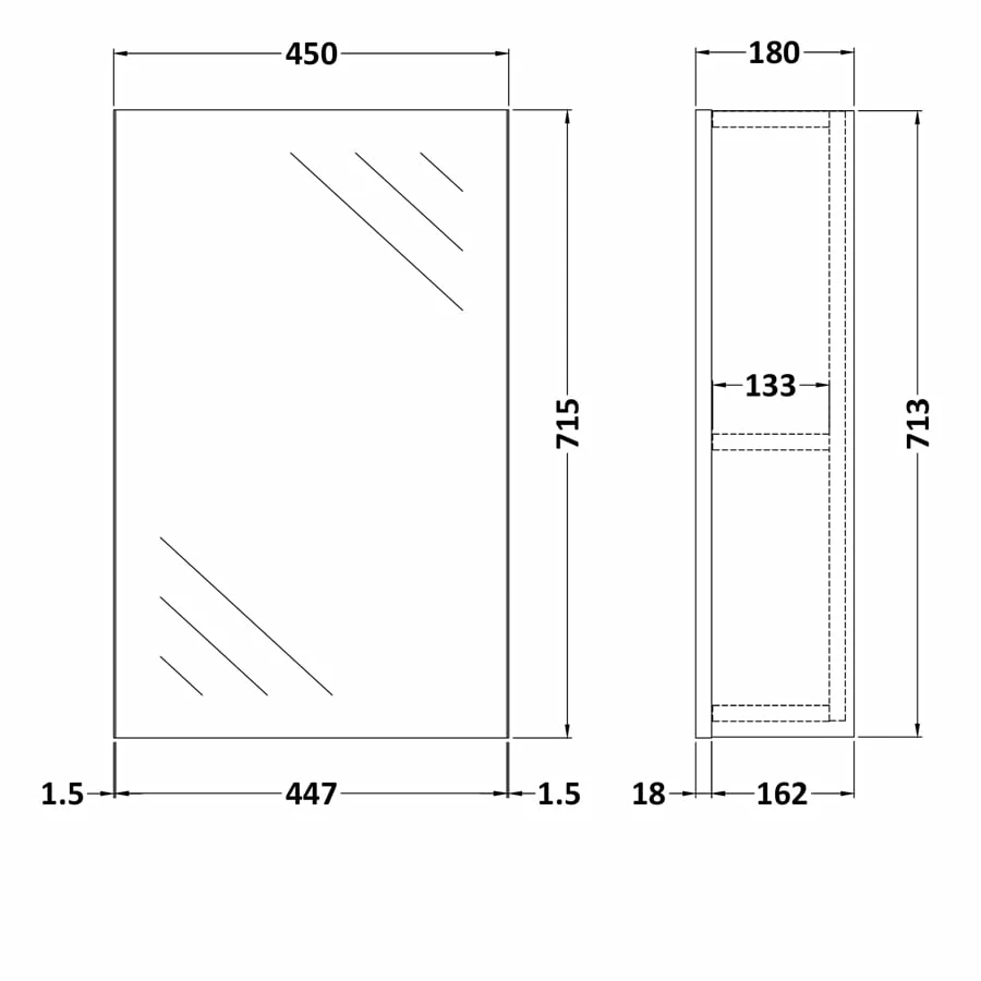 Nuie Athena 1-Door Mirrored Bathroom Cabinet 715mm H X 450mm W - Stone Grey 5 Nuie Athena 1-Door Mirrored Bathroom Cabinet 715mm H X 450mm W - Stone Grey - Image 3