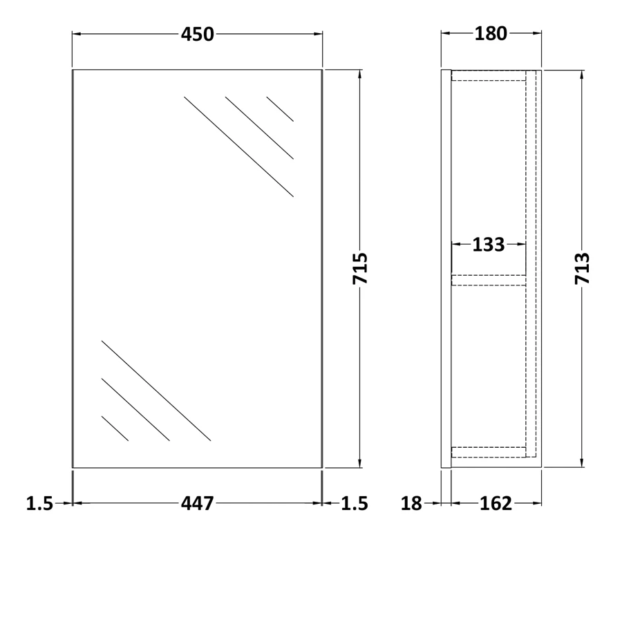 Nuie Athena 1-Door Mirrored Bathroom Cabinet 715mm H X 450mm W - Gloss White 3 Nuie Athena 1-Door Mirrored Bathroom Cabinet 715mm H X 450mm W - Gloss White
