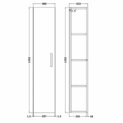 Nuie Athena Wall Hung 1-Door Tall Unit 300mm Wide - Charcoal Black