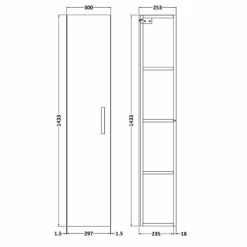 Nuie Athena Wall Hung 1-Door Tall Unit 300mm Wide - Gloss White