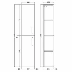 Nuie Athena Wall Hung 2-Door Tall Unit 300mm Wide - Stone Grey 8 Nuie Athena Wall Hung 2-Door Tall Unit 300mm Wide - Stone Grey -HEATANDPLUMB Sales premier athena bathroom furniture moe162 3