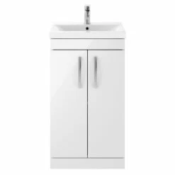 Nuie Athena Floor Standing 2-Door Vanity Unit With Basin-1 500mm Wide - Gloss White -HEATANDPLUMB Sales premier athena vanity unit ath006a